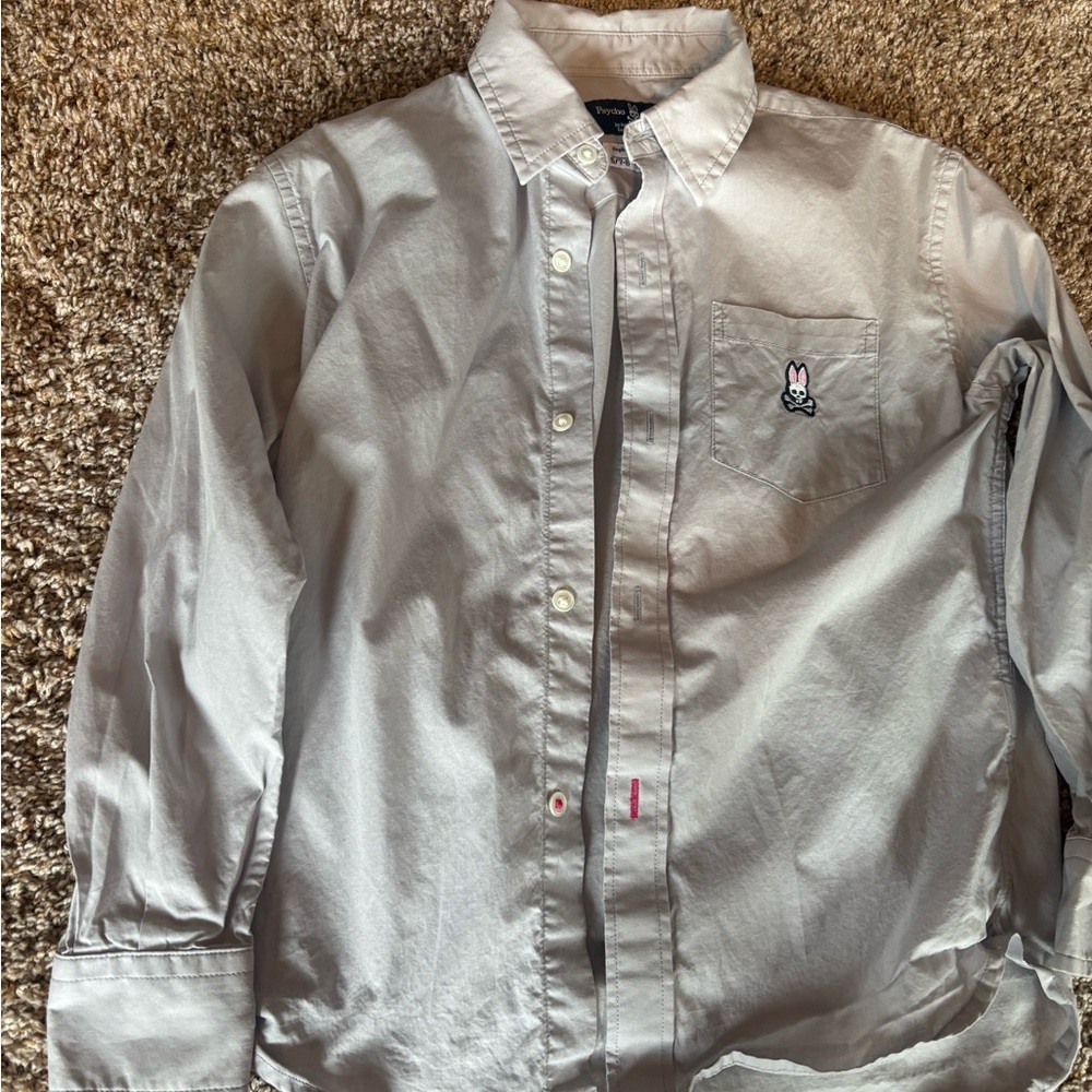 Psycho Bunny Gray Casual Button Down Shirt with Embroidered Logo